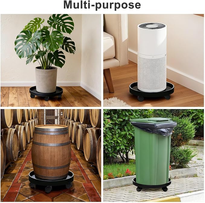 2Pack 15.7''Large Plant Stand with Wheels, Plant Stand Dolly for Heavy Planter,Wheeled Planter Saucer Tray,Rolling plant stand,Heavy-Duty Plant Caddy with Casters for Indoor and Outdoor(Black)
