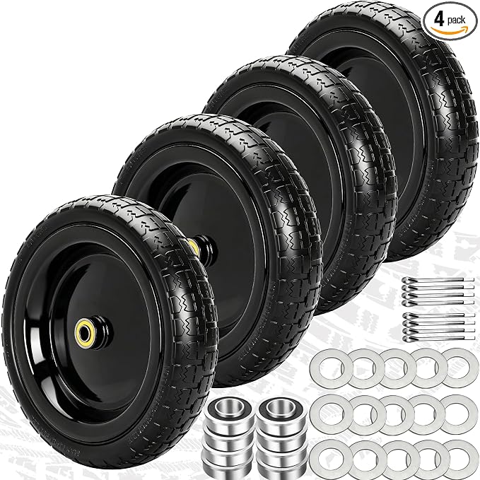 13" Flat Free Wheels Replacement for GOR Garden Cart Tires, 4.00-6 Solid Tires with 5/8"Bearings, 13" No Flat Wheels for GOR Garden Carts/Hand Trucks/Garden Carts