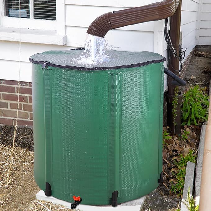 Collapsible Rain Barrel, 200 Gallon Portable Rainwater Collection System, Rain Catcher Barrel, Water Storage Tank with Spigots and Overflow Kit, Rain Water Barrel Collector for Garden, Green