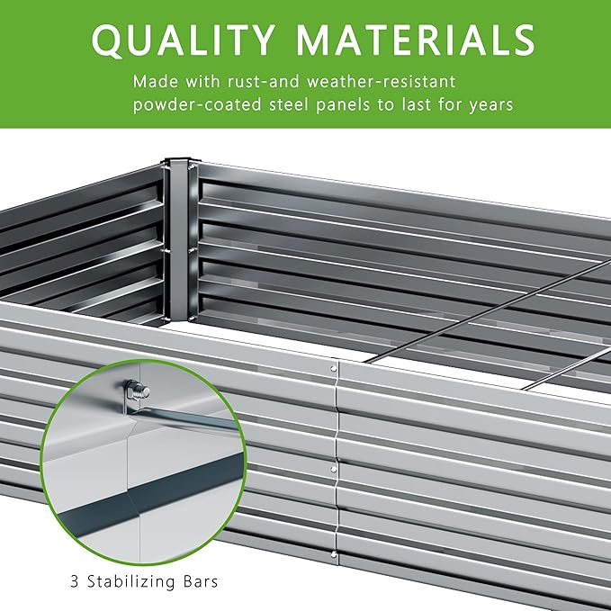 DIIYIV 2PCS 8x4x1FT Galvanized Raised Garden Bed Kit,Vegetable Boxes-Rectangle Metal Flower Box,Large Planter Raised Beds Outdoor Garden for Planting,Fruit,Herb-Silver