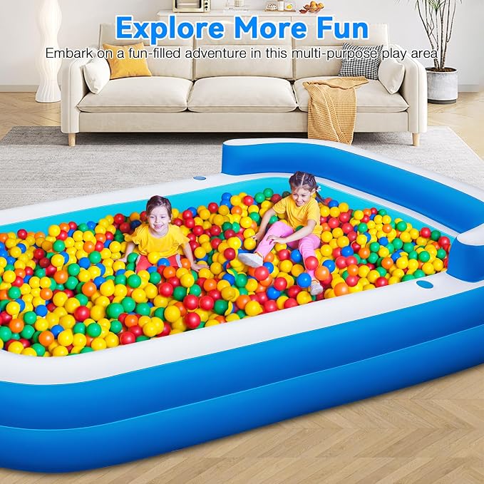 Extra Large Inflatable Pool with Seats Pump, 120"x85"x26" Blow Up Pool Thickened Heavy Duty Family Full-Sized Swimming Pool for Adults, Inflatable Pools for Backyard Garden Summer Water Party