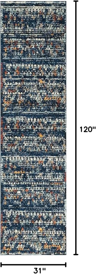 Unique Loom Morocco Collection Abstract Border, Diamond, Bohemian Area Rug (2' 7 x 10' 0 Runner, Navy Blue/Black)