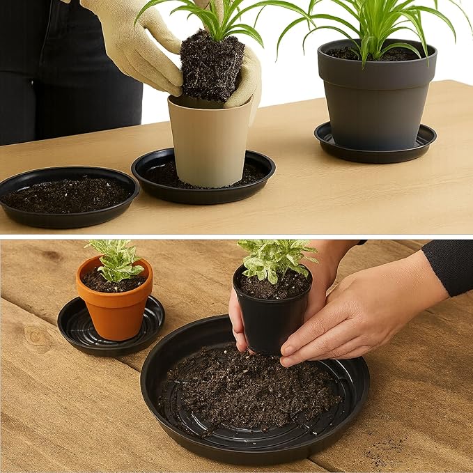 70 Packs 12 Inches Large Plant Saucers for Indoor Outdoor Use Heavy Duty Plastic Plant Plate Dish for Planter Bulk Round Flower Pot Drip Trays to Catch Water 4 to 20 Inch, Black