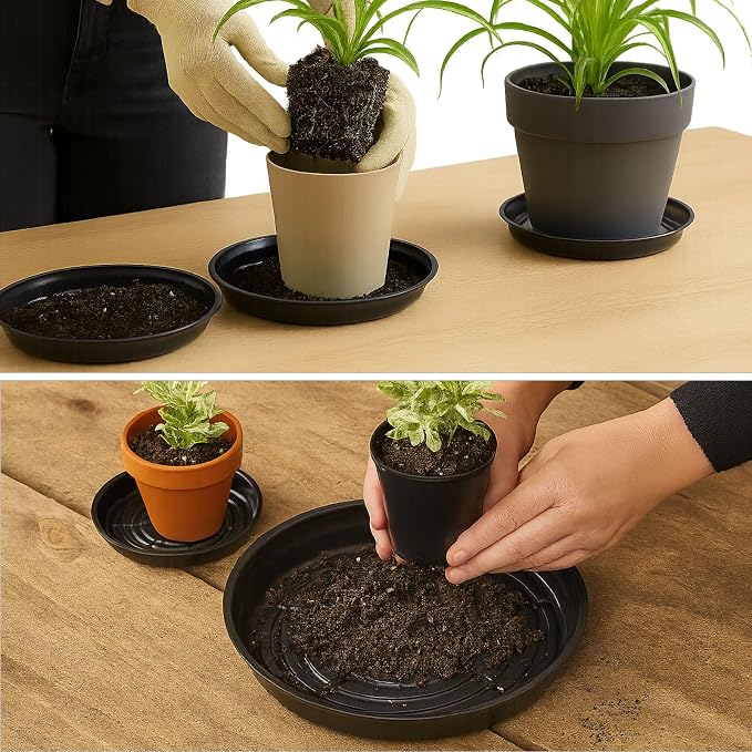 100 Packs 6 Inches Large Plant Saucers for Indoor Outdoor Use Heavy Duty Plastic Plant Plate Dish for Planter Bulk Round Flower Pot Drip Trays to Catch Water 4 to 20 Inch, Black