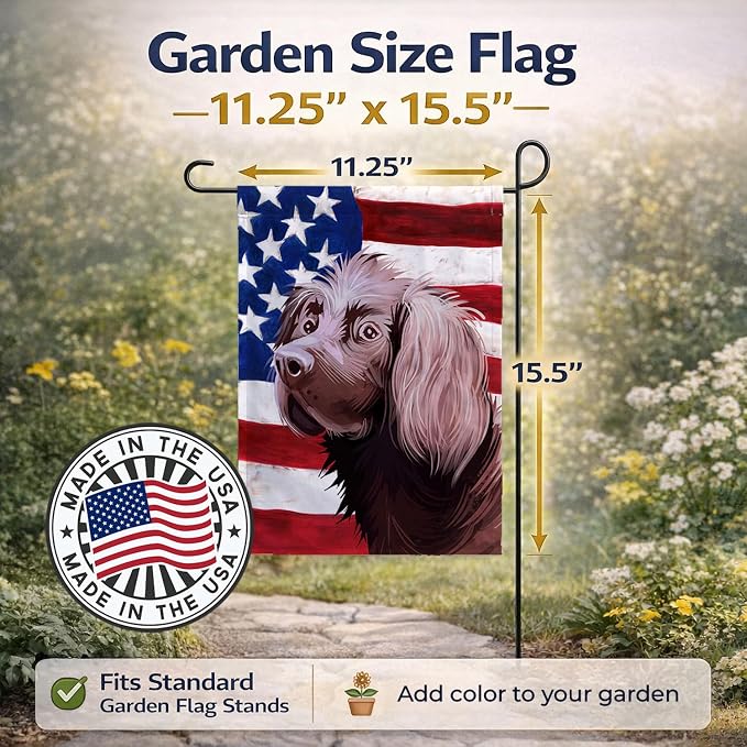 Caroline's Treasures CK6533GF German Longhaired Pointer American Flag Garden Flag Mailbox Flag Decorative Yard Flag Banner Outside Patio Artwork Yard Flower Beds, Garden Size, Multicolor