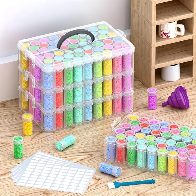 4-Tier Diamond Painting Storage Box, 208 Slots Large Capacity Portable Transparent Diamond Art Storage, Suitable for Pills,DIY Art Crafts, Diamond Art Storage Containers