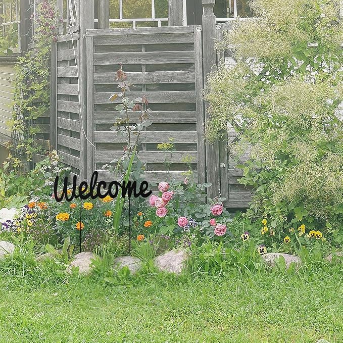 Metal Letter Welcome Yard Sign with Stake Outdoor Decorations Garden Lawn Front Porch Outside Letter Yard Sign Garden Stake Decor (Welcome)