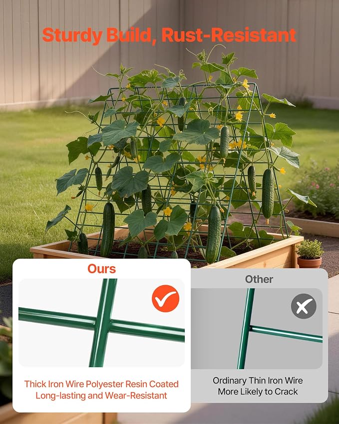 VEVOR Cucumber Trellis, 35" x 55" Foldable A-Frame Garden Trellises for Raised Bed, 4 Panels, Metal Rustproof Outdoor Climbing Plant Support with Gloves for Vine, Peas, Beans, Tomato, Flowers
