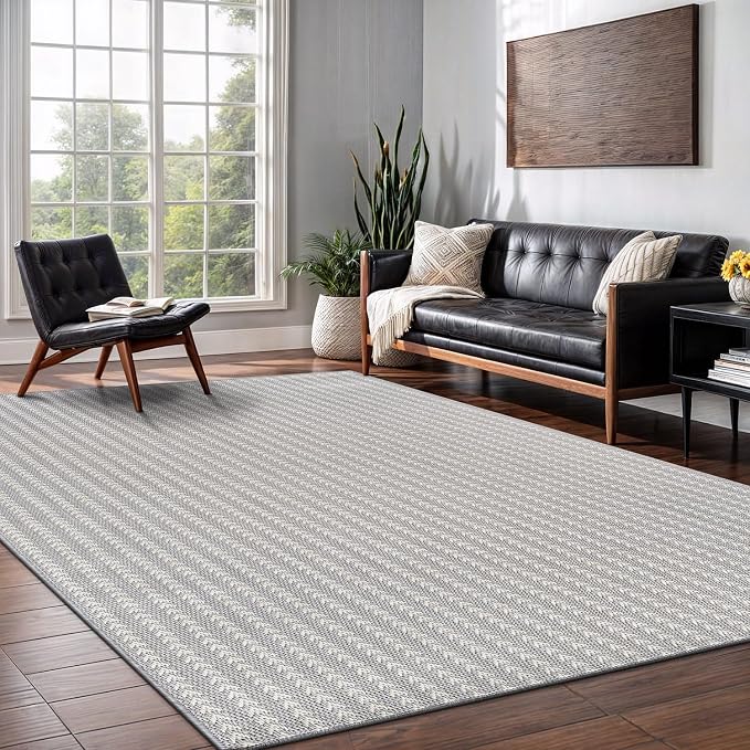 Washable Outdoor Rug 6x9 Modern Area Rugs Outdoor Carpets Striped Pattern Non Shedding Waterproof Easy Clean Patio Deck Porch Living Room Bedroom Garden RV (6 X 9 Gray)