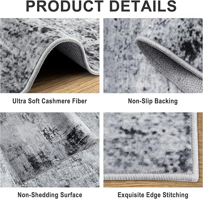 PLHXFR Area Rug Living Room: 5x7 Modern Abstract Washable Carpet Black | For Bedroom Dining Room Farmhouse Nursery Home,Machine washable,Non Slip,Large Soft Neutral,Stain Resistant, Indoor Floor