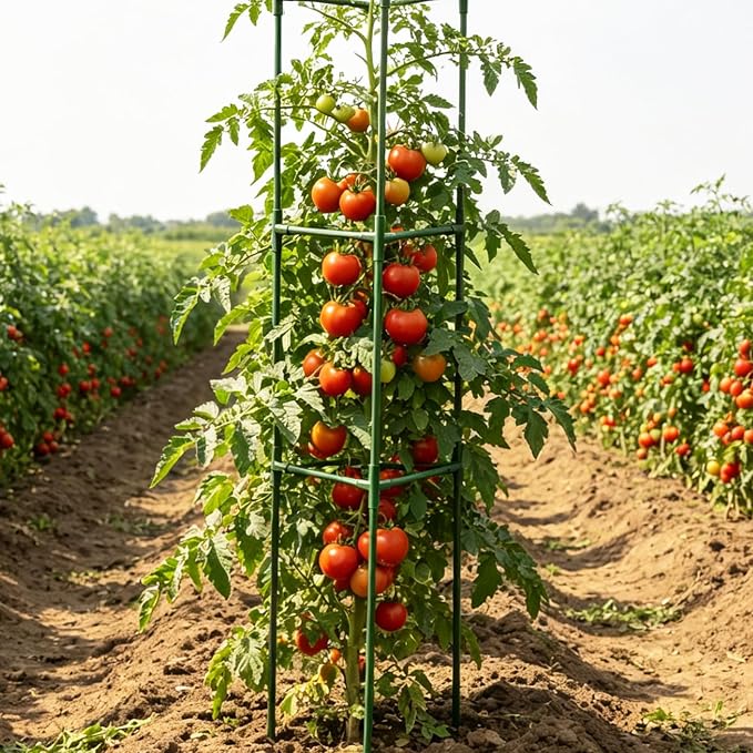 Tomato Cages for Garden&Pots, 4 Pack 50" Plant Support Trellis for Tomatoes, Cucumbers, Beans | Heavy-Duty Steel with Rust-Proof Coating | Garden Stakes for Outdoor Indoor Plants