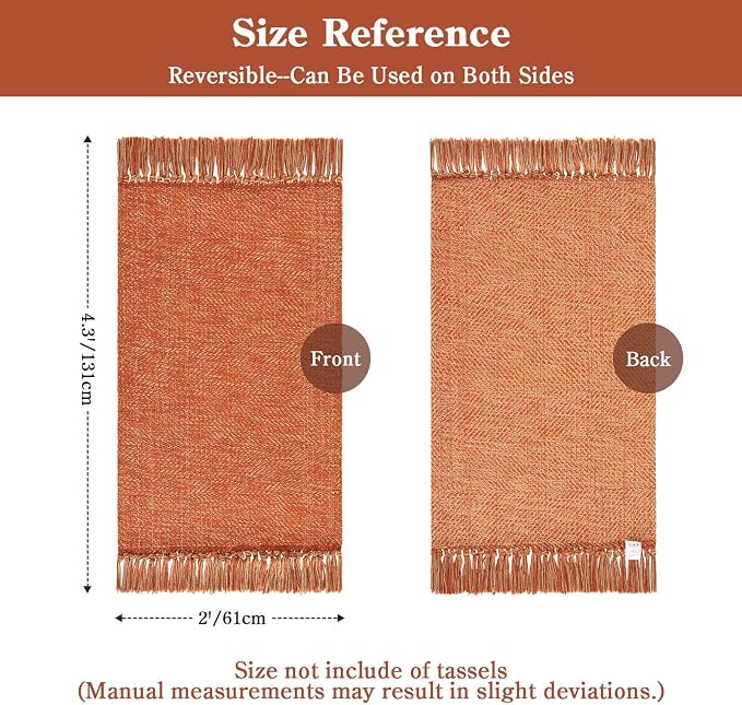 2' x 4.3' Indoor Outdoor Rug, Fall Farmhouse Kitchen Runner Rugs | Boho Modern Washable Bathroom Mat, Hand-Woven Entry Carpet, Reversible Front Door Mats for Laundry Bedroom Porch, Fall Decor