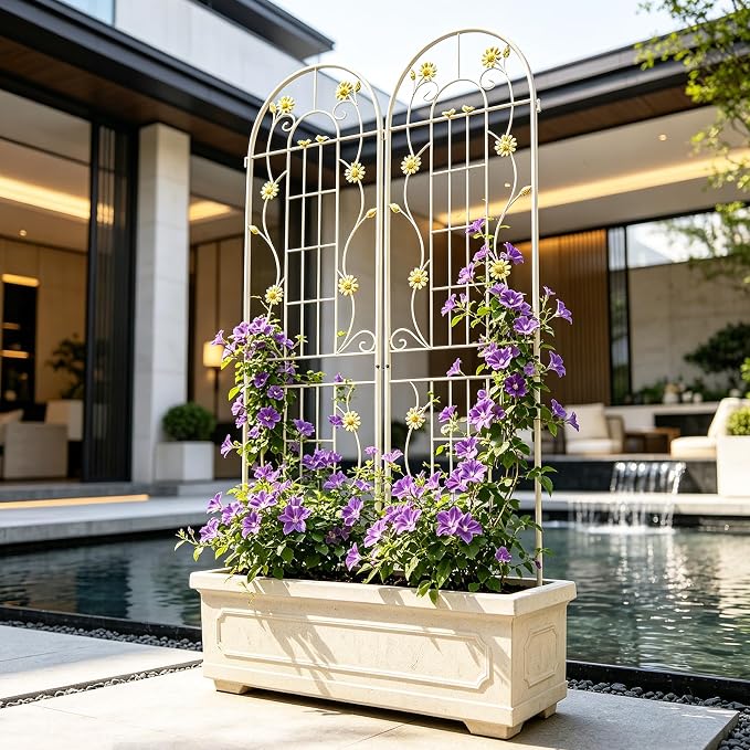4/2 Pack White Metal Garden Trellis, 86.7" x 19.7" 71" x 19.7" Rustproof Plant Support Frame, Decorative Climbing Vine Trellis for Flower Vegetable Patio Garden Decor (White, 86.7" x 19.7", 2 Pack)