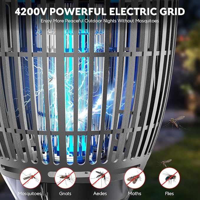 Solar Bug Zapper Outdoor, Mosquito Zapper with Flame Light & RGB Projector | Solar Powered & USB Rechargeable, IP65 Waterproof 4200V Electric Mosquito Killer for Yard Garden Camping 2000 Sq Ft