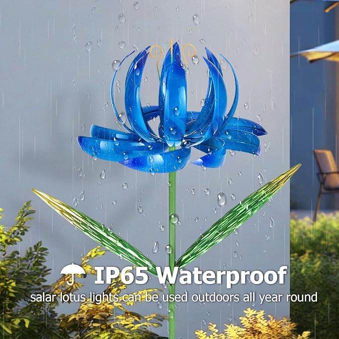 Wind Spinners Outdoor Garden Decor, 47 inch Metal Wind Sculptures Garden Gifts for Mom, Lotus Flower Windmills for Yard Backyard Lawn Decorations