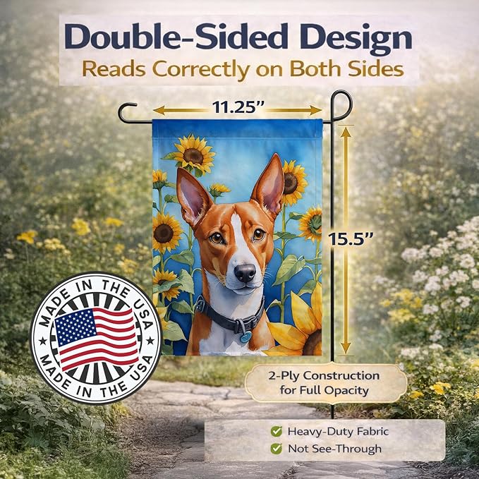Caroline's Treasures DAC6016GF Basenji in Sunflowers Garden Flag Mailbox Flag Decorative Yard Flag Banner Outside Patio Artwork Yard Flower Beds, Garden Size, Multicolor