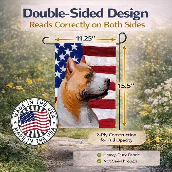 Caroline's Treasures CK6401GF American Pit Bull Terrier American Flag Garden Flag Mailbox Flag Decorative Yard Flag Banner Outside Patio Artwork Yard Flower Beds, Garden Size, Multicolor