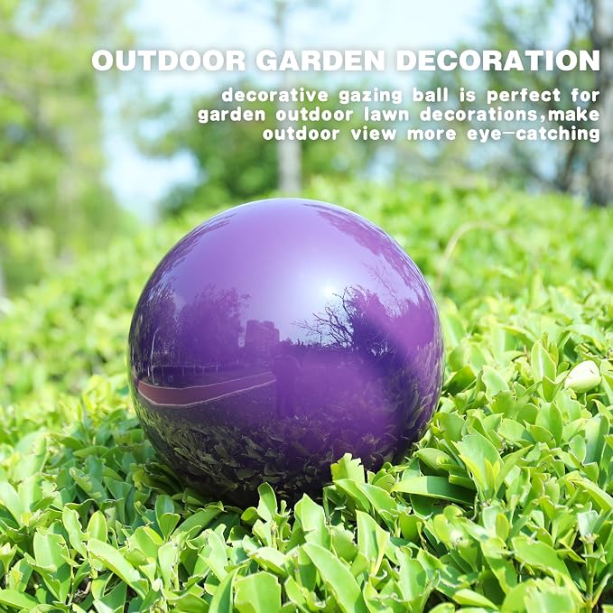 VCUTEKA Gazing Ball, 10" Stainless Steel Purple Garden Globes Outdoor Decor | Reflective stainless steel gazing ball with purple mirror finish that creates striking focal point Lawn indoors or outdoors