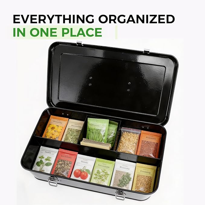 Premium Seed Organizer Box with Internal Compartments and Divider Tabs. (White)
