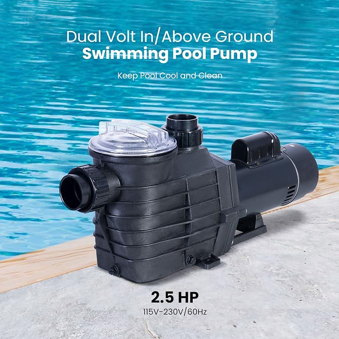 VIVOHOME 2.5HP Dual Voltage Pool Pump, High Lift 78FT Self-Priming, DOE Energy Saving, 1.5" & 2" Connectors w/Strainer Basket for In/Above Ground Pools