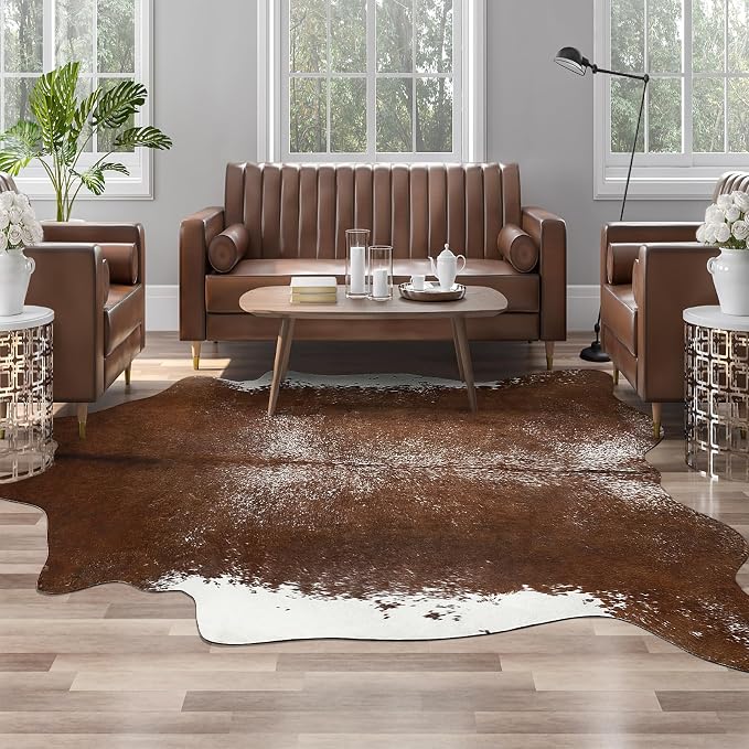 AROGAN 8x10 Faux Cowhide Rug, Cow Print Large Animal Hide Rug Deep Brown | Premium Cow Hide Carpet, Western Rug for Bedroom Living Room Decor, Durable Faux Cow Skin Cowhide Area Rug
