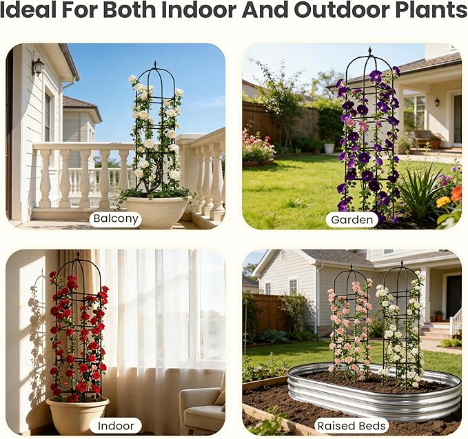 2 Pack 70.87" Garden Obelisk Trellis for Climbing Plants – Rustproof Metal Plant Tower, Pyramid Design for Roses, Clematis, Jasmine, and Vegetable Vines, Indoor & Outdoor Use, Black