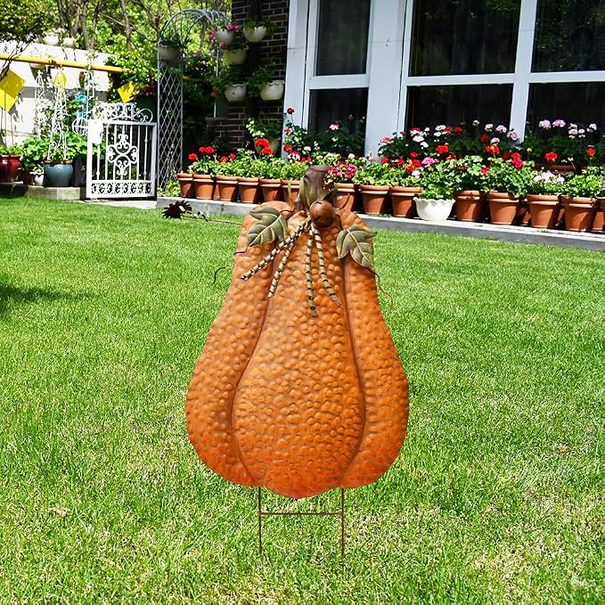 K KILIPES Metal Rustic Pumpkin Yard Stake - Outdoor Fall Decor Garden Stake Autumn Yard Sign for Porch Garden Home Patio Harvest Thanksgiving Halloween Decorations