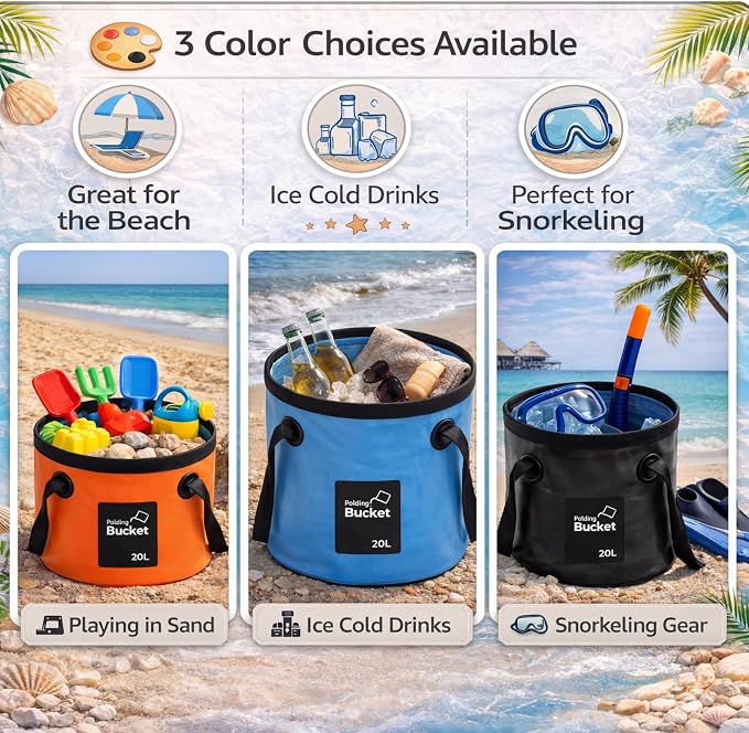 Tessco for you 3 Pcs 5 Gallon Bucket Collapsible Foldable Bucket with Handle for Beach Camping Fishing to Hold Water Folding Container Carry Bag Portable Fold up Lightweight