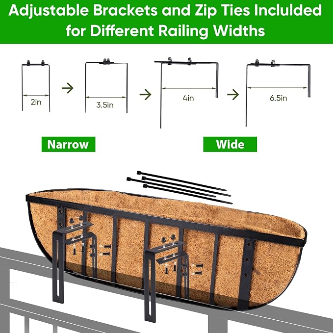 HKZ Deck Balcony Railing Planter Window Boxes - 2 Pack 30 Inch Planter Box, Balcony Planters Railing Hanging, Window Boxes Outdoor Fence Planters