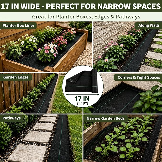 EXTRAEASY 17 in (1.4 ft) x 200 ft Landscape Fabric Weed Barrier, 3.2 oz Heavy Duty Woven Weed Blocker, Ground Cover Geotextile Fabric for Under Gravel, Garden Bed Liner & Pathways