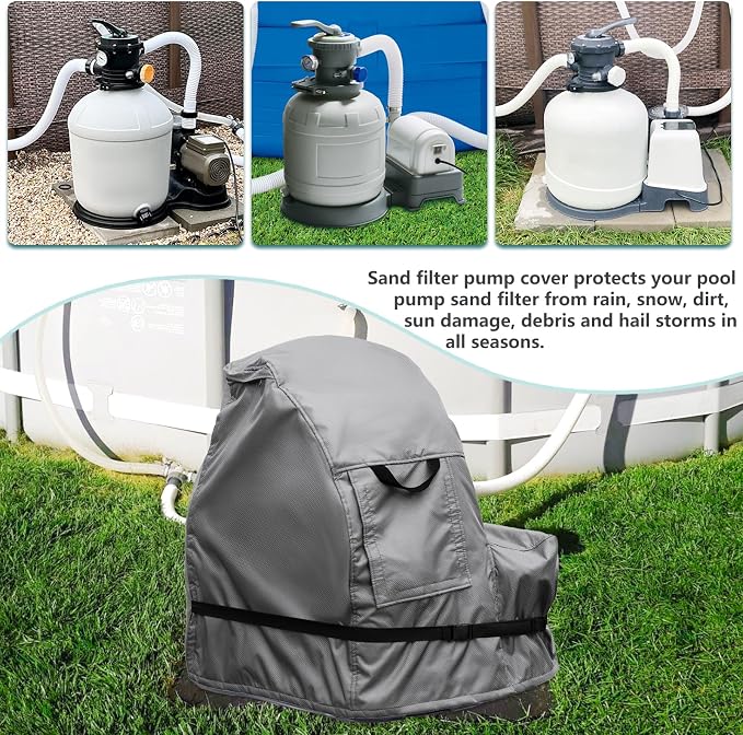 okcool Outdoor Sand Filter Pump Winter Cover, Grey | Heavy Duty Waterproof UV Resistant Dust Cover Universal for Most Pool Sand Filter Equipment