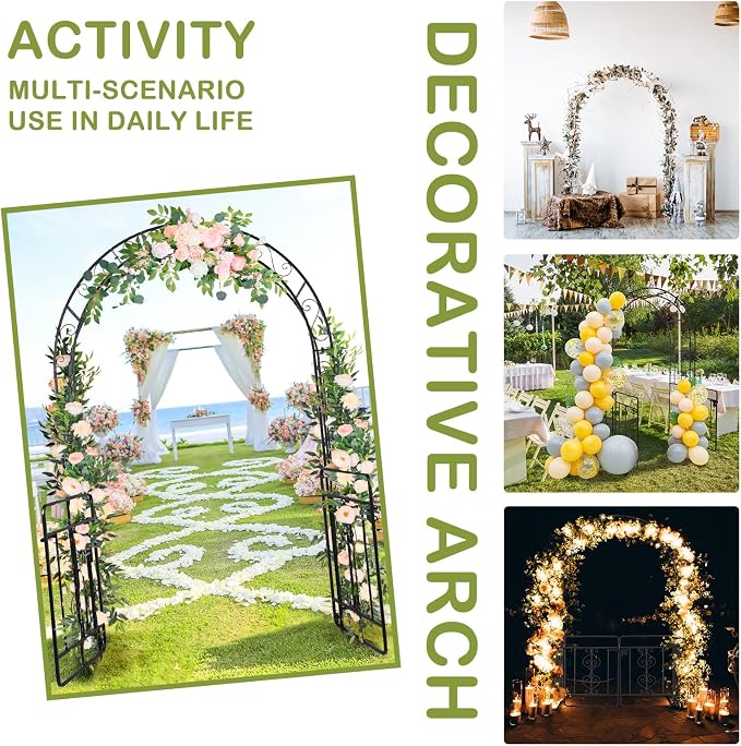 Garden Arch Trellis with Gate, Heavy-Duty Steel Frame Support Arbour Archway for Climbing Plant, Rose Vines, Vegetables, Outdoor Decoration for Lawn Backyard Party Wedding, Arc Top