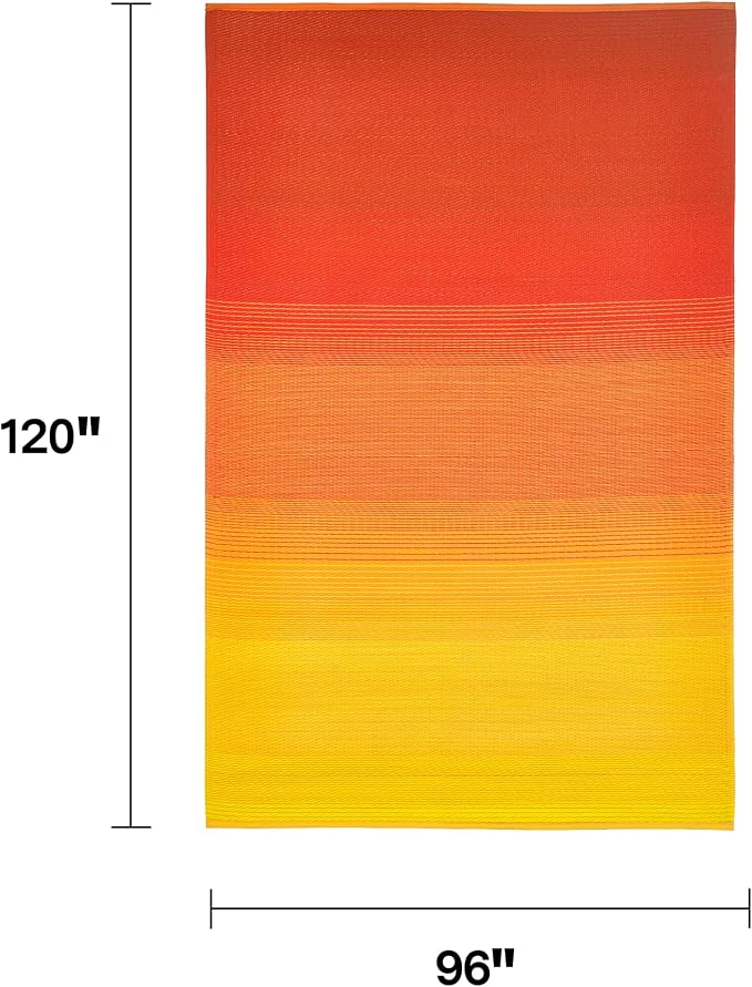 Fab Habitat Ombre Outdoor Rug - Waterproof, Fade Resistant, Crease-Free, Reversible - Premium Recycled Plastic - Patio Porch Balcony Deck - Big Sur Sunset - 8x10 ft
