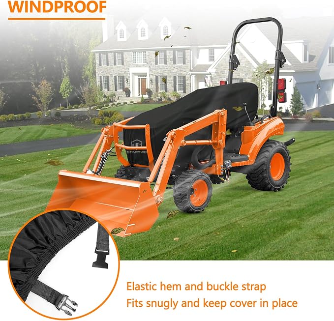 STARTWO Tractor Cover Watrproof Heavy Duty, Tear-Resistant Anti-UV Compact Utility Tractor Cowling Cover with Buckle, Compatible with Kubota,Bobcat,Mahindra,John Deere and More