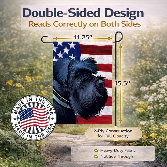 Caroline's Treasures CK6540GF Giant Schnauzer Dog American Flag Garden Flag Mailbox Flag Decorative Yard Flag Banner Outside Patio Artwork Yard Flower Beds, Garden Size, Multicolor