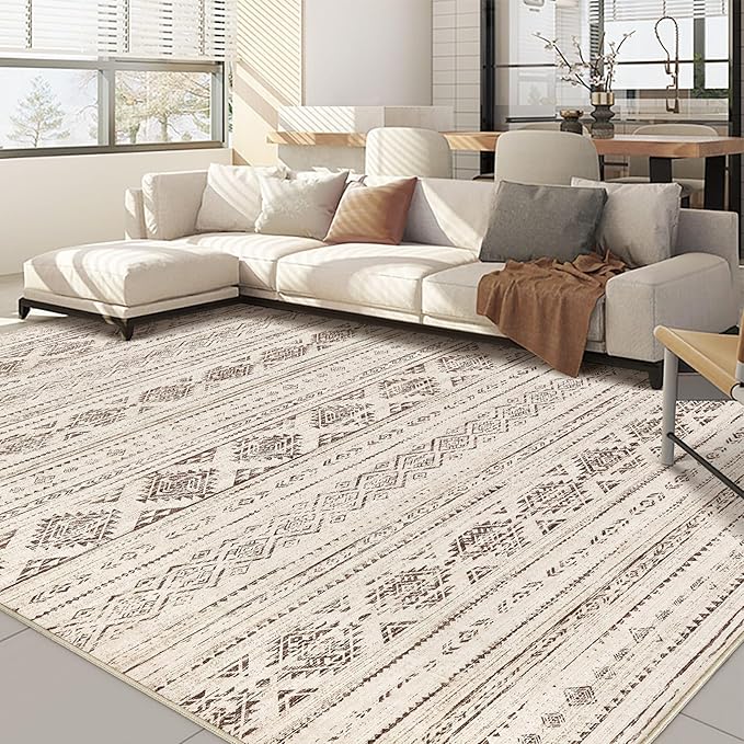 Nakagishi Boho 9x12 Area Rug Living Room Rugs Machine Washable Dark Brown | Soft, Pet & Kid Friendly, Carpet for Living Room/Bedroom/Office/Kitchen/Nursery, Daily Home Decor Stain Resistant Moroccan