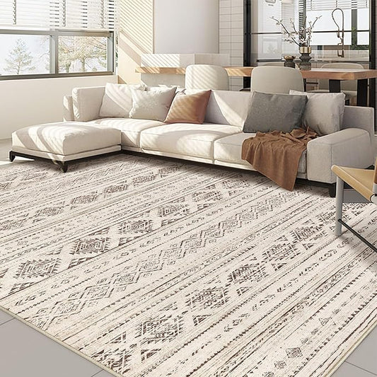Nakagishi Boho 9x12 Area Rug Living Room Rugs Machine Washable Dark Brown | Soft, Pet & Kid Friendly, Carpet for Living Room/Bedroom/Office/Kitchen/Nursery, Daily Home Decor Stain Resistant Moroccan