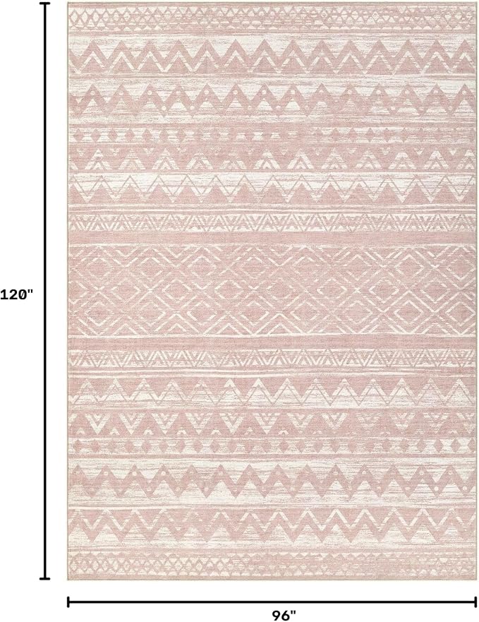 cotiled Boho 8x10 Area Rugs for Living Room: Large Moroccan Washable Rug | Solve Modern Neutral Trendy Home Decor - Stain Resistan Carpet for Bedroom Farmhouse Dining Room Pink