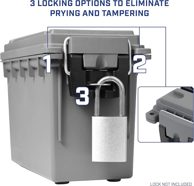 Sheffield Ammo Box Made in USA, Stackable Lockable Ammo Storage Box, Gray | 4 Pack Lockable Storage Box, Water & Dust Resistant Dry Box, Secures Hunting Gear, Gun Accessories, Supplies, Bullets