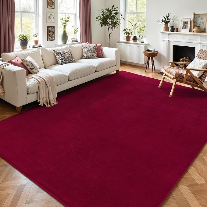 AROGAN 5x7 Area Rugs for Living Room Non Slip Dorm Bedroom Rug, Wine Red | Modern Area Rugs with Soft Memory Foam, Minimalist Washable Indoor Floor Carpet for Dining Room Office Kids Playroom Decor