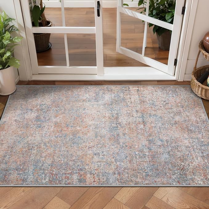 Tangsoo Abstract 2x4 Washable Rug for Entryway, Small Modern Non Slip Rugs | Front Door 2x4 Runner Rugs, Print Door Mat Soft Low Pile Rugs for Entrance Kitchen Entry Bathroom Orange Multi Home Decor