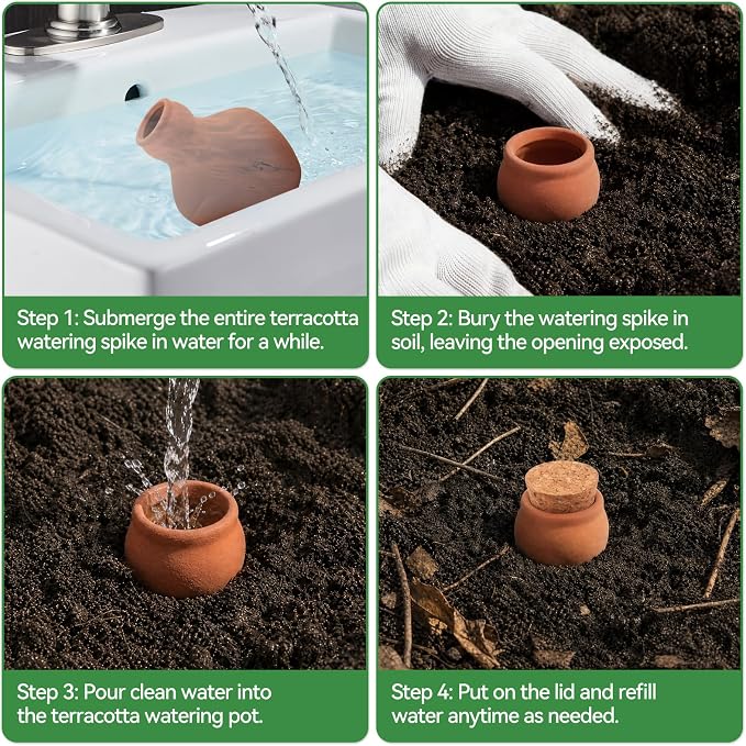 3 Pack Large Terracotta Olla Watering Pots, 520ml Plant Watering Globes, Self Watering Devices for Outdoor Garden Flower Bed Plants