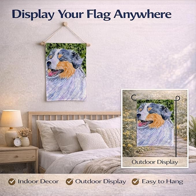 Caroline's Treasures SS8736GF Australian Shepherd Garden Flag Mailbox Flag Decorative Yard Flag Banner Outside Patio Artwork Yard Flower Beds, Garden Size, Multicolor