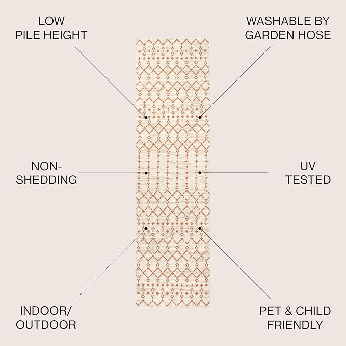 JONATHAN Y Moroccan Geometric Indoor Outdoor Runner Rug 2X10 Cream/Orange, Ourika Textured Weave for Backyard, Patio, Porch, Easy-Cleaning, High Traffic, Pet-Friendly, Non-Shedding (SMB108O-210)