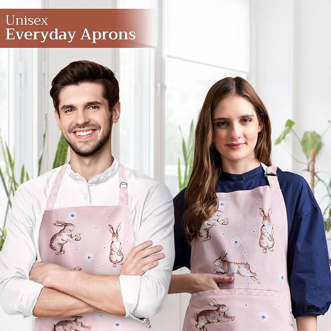 Maison d' Hermine Aprons for women with Pocket 100% Cotton (27.50"x31.50") | Adjustable Neck Strap & long ties Apron Men Chef Wedding Cooking Gardening Server Maid