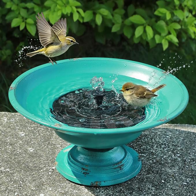 Solar Bird Bath Fountains, Bird Bath for Outside with cast Iron Base, Bird Bath Bowl for Outdoor Garden and Patio Decoration
