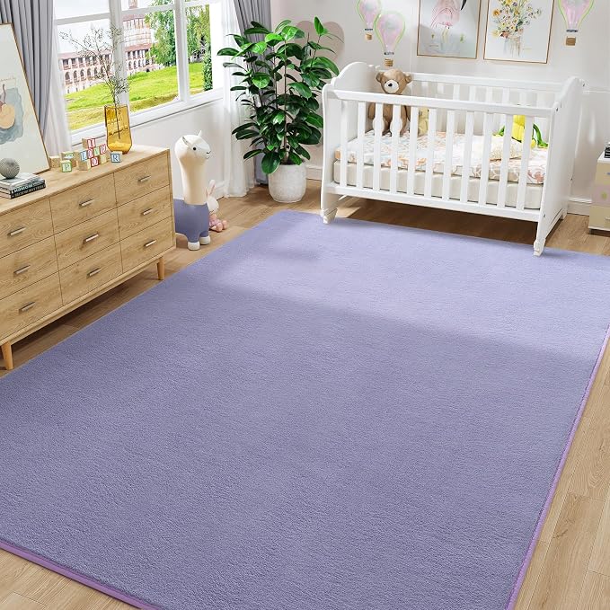Amearea Modern Area Rug for Bedroom Living Room, 4x6 Purple Memory Foam Rug | Thickened Fluffy Indoor Washable Rugs Non Slip Minimalist Carpet for Kids Boys Girls Dorm Nursery Room Decor
