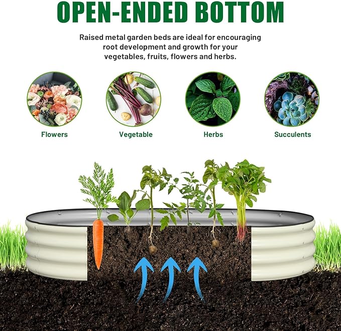 SnugNiture 2 Pcs 6x3x1ft Oval Metal Raised Garden Bed for Vegetables, White
