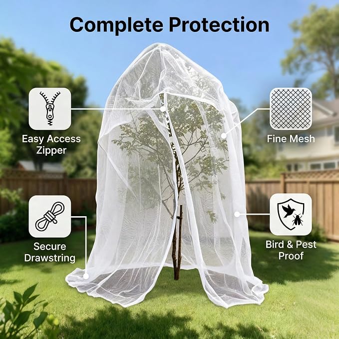 10x10x10Ft Extra Large Fruit Tree Netting Cover with Zipper & Drawstring, Garden Mesh Netting for Protecting Plants from Birds,Bug& Squirrels,Ultra Fine Weather Resistant Tree Netting