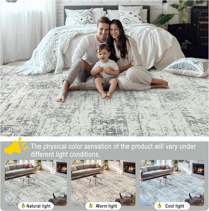 PLHXFR Area Rug Living Room: 5x7 Modern Abstract Washable Carpet Grey | For Bedroom Dining Room Farmhouse Nursery Home,Machine washable,Non Slip,Large Soft Neutral,Stain Resistant, Indoor Floor